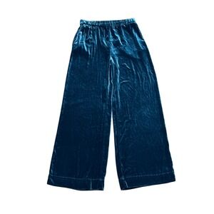 Faherty Genevieve Wide‎ Leg Stretch Velvet Pant Teal Blue Silk Blend Small S